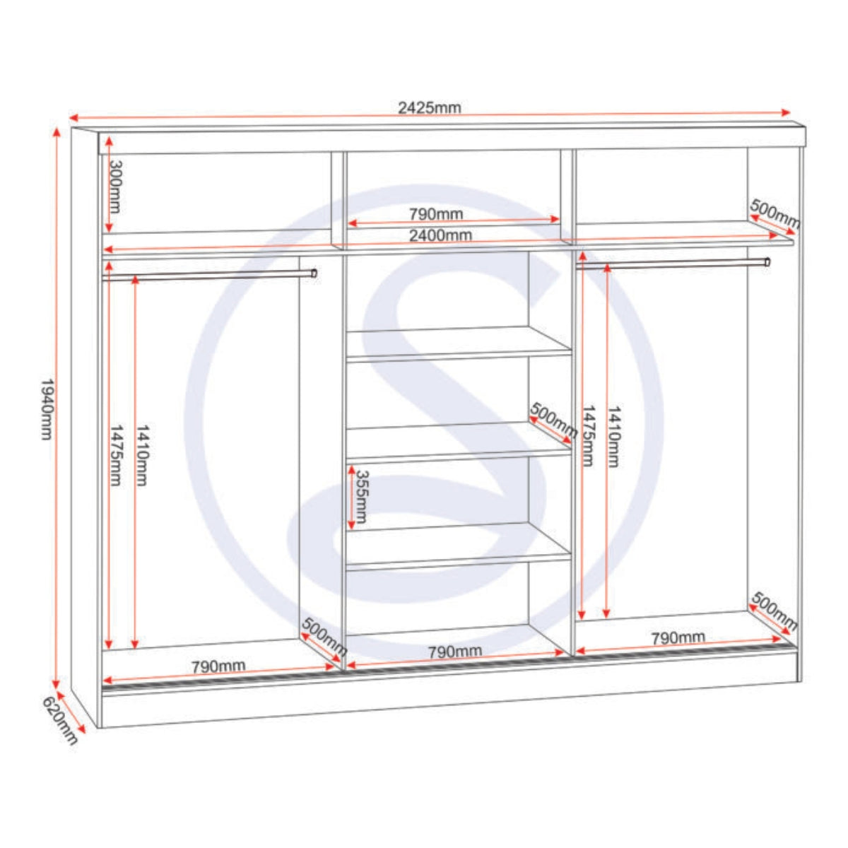 Nevada 3 Door Sliding Wardrobe