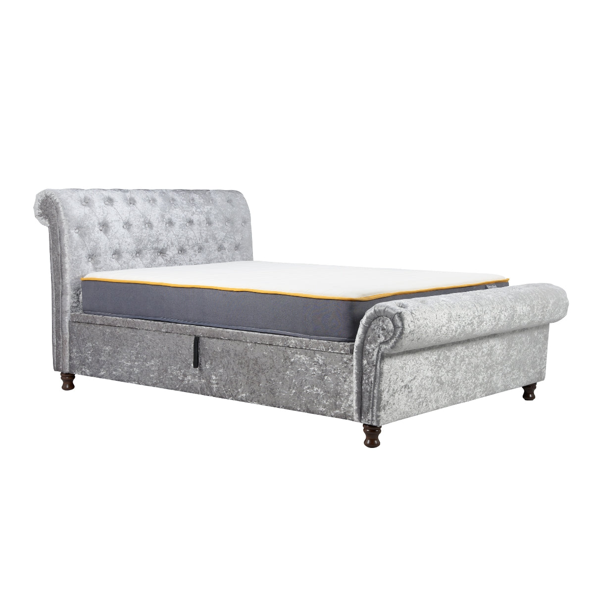 Castello Super King Side Ottoman - Steel Crushed Velvet