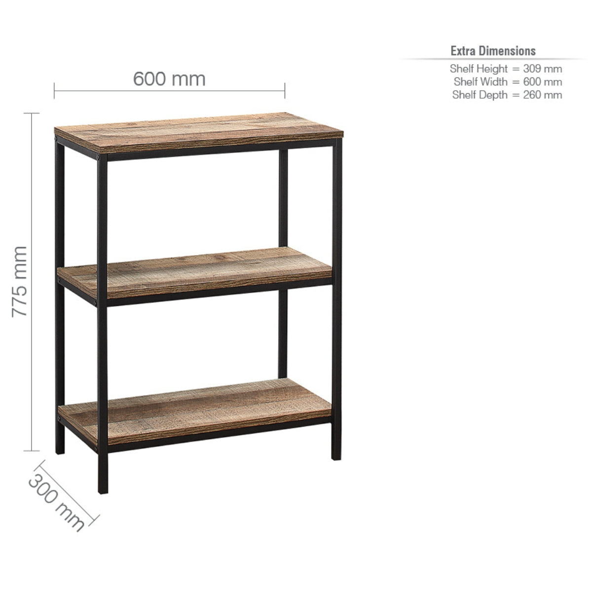 Urban 3 Tier Rustic Bookcase