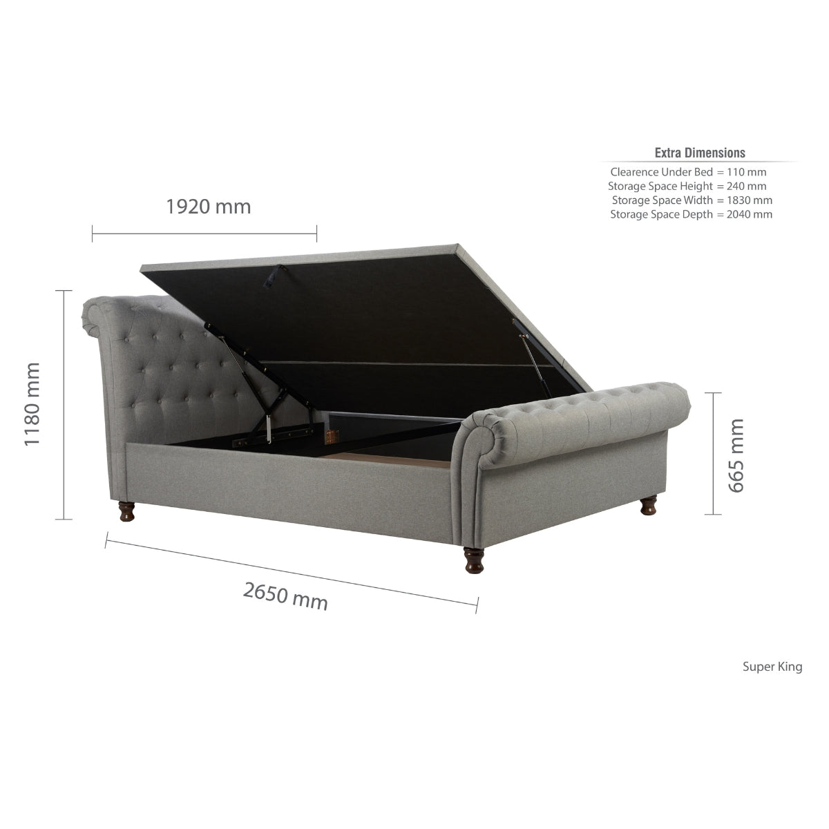 Castello Super King Side Ottoman - Grey