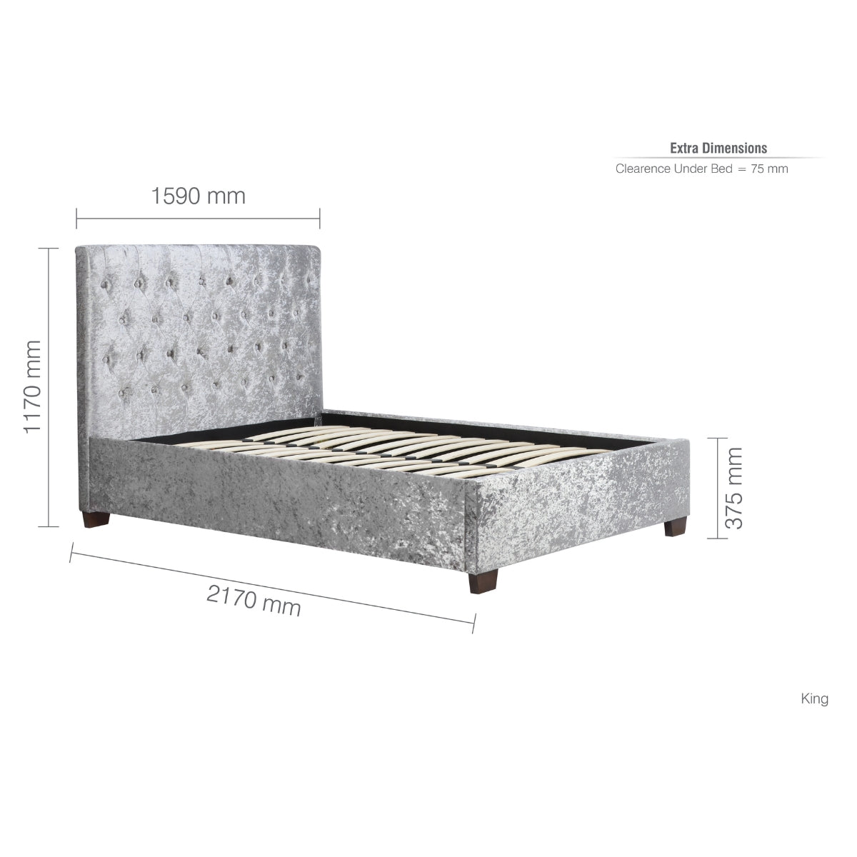Cologne 5ft King Bed - Grey Crushed Velvet