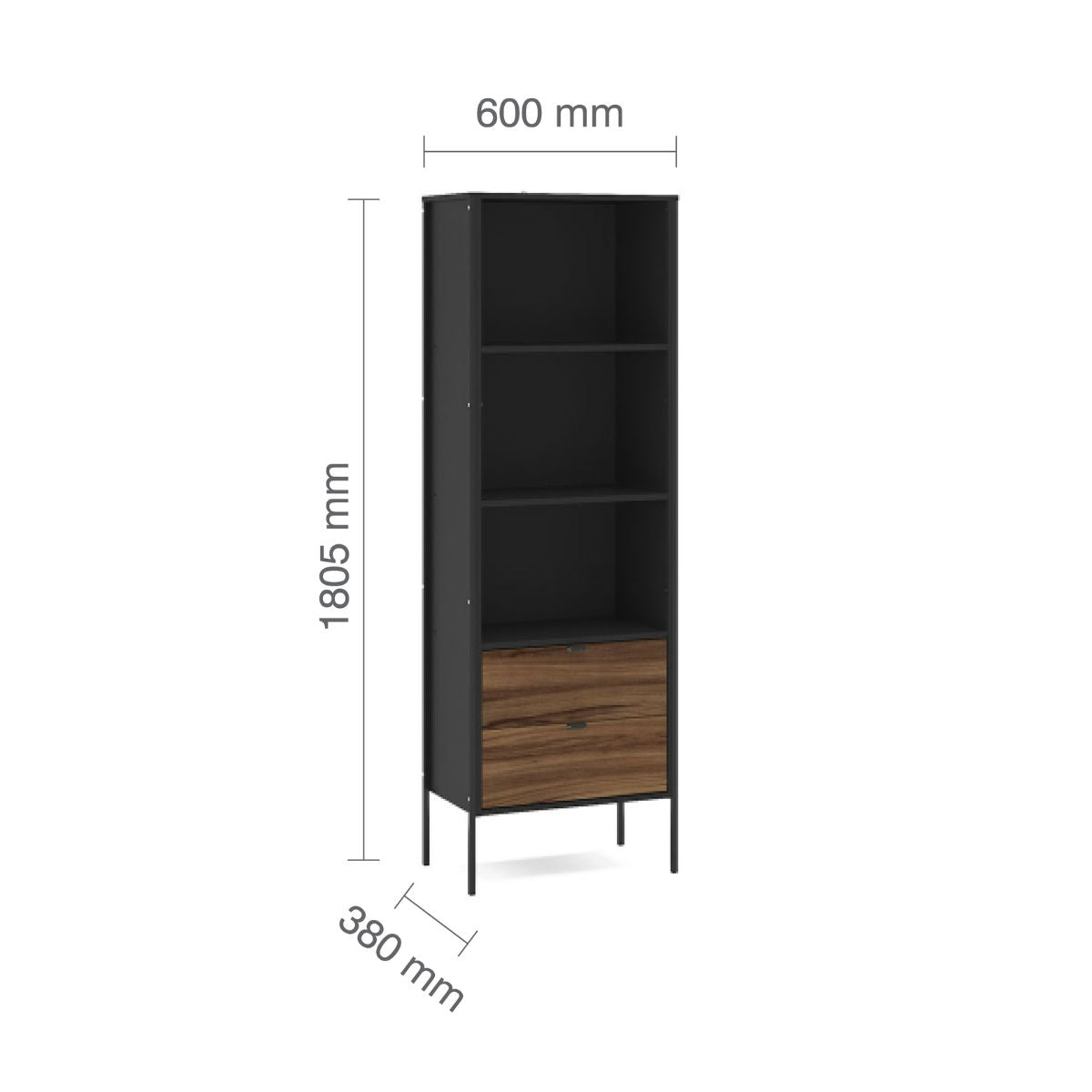 Opus 2 Drawer Bookcase Walnut & Black