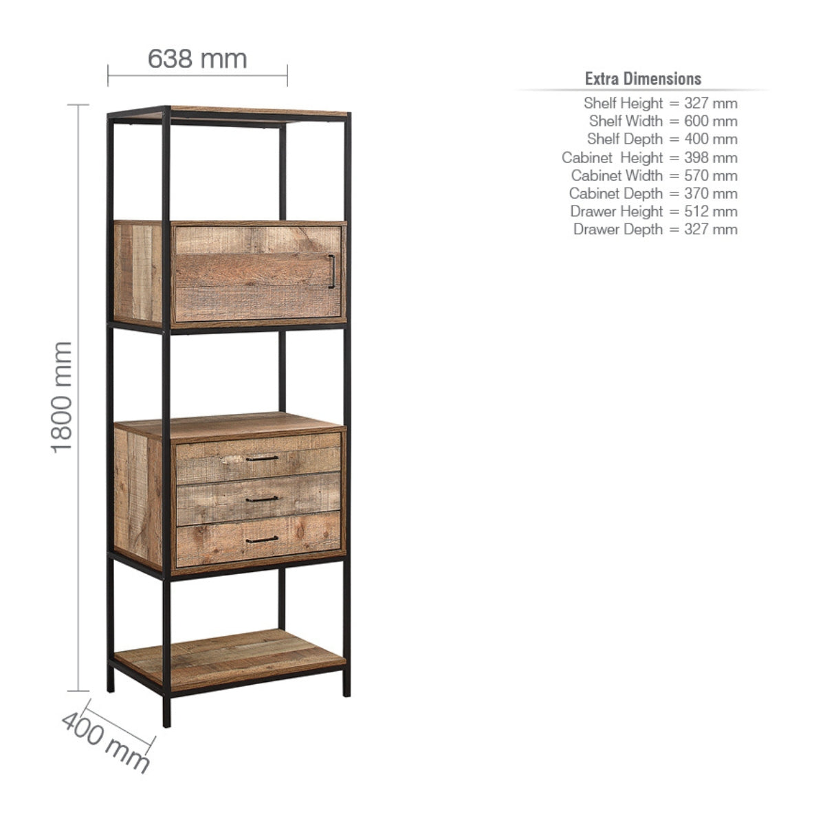 Urban 3 Drawer Rustic Shelving Unit