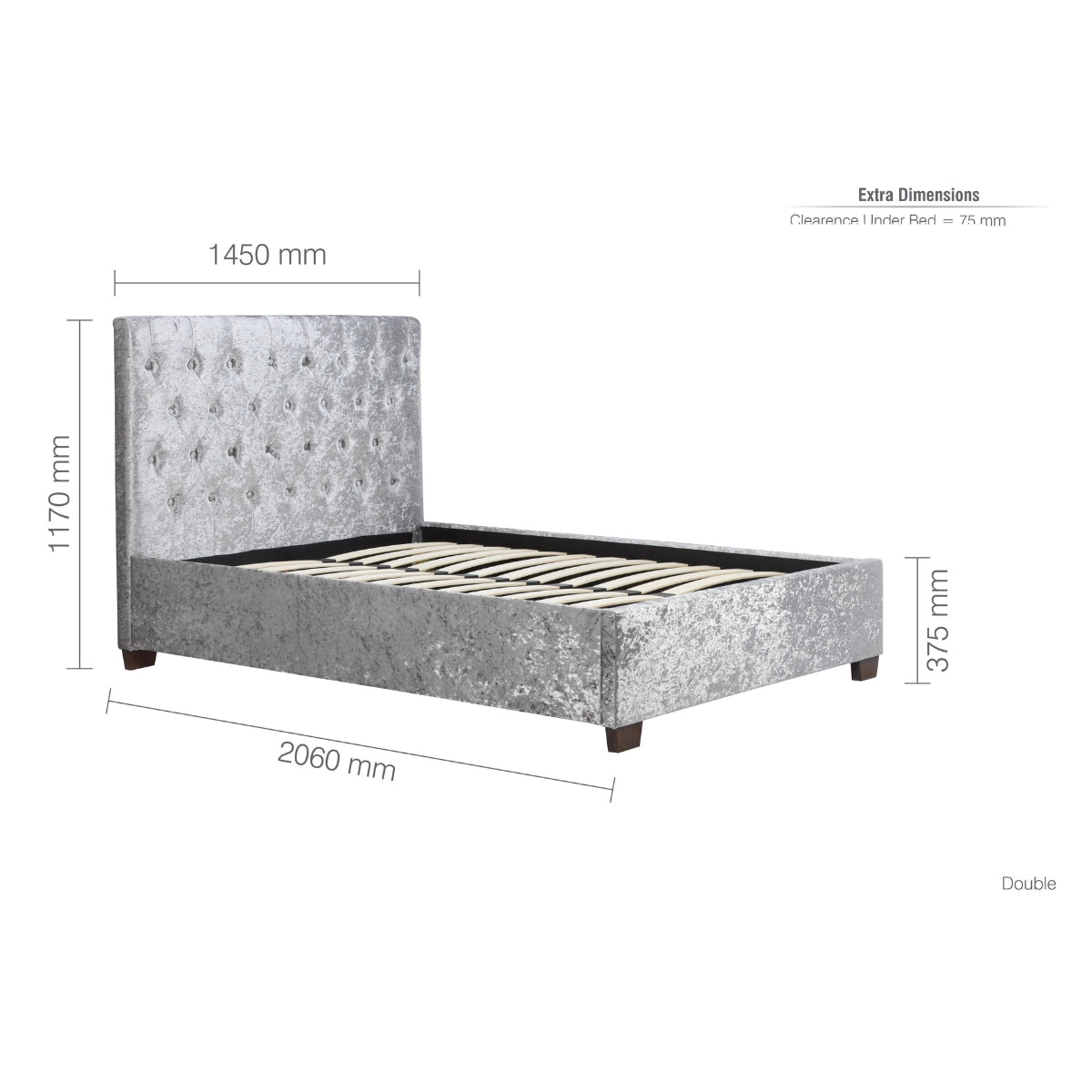 Cologne 4ft6 Double Bed - Grey Crushed Velvet