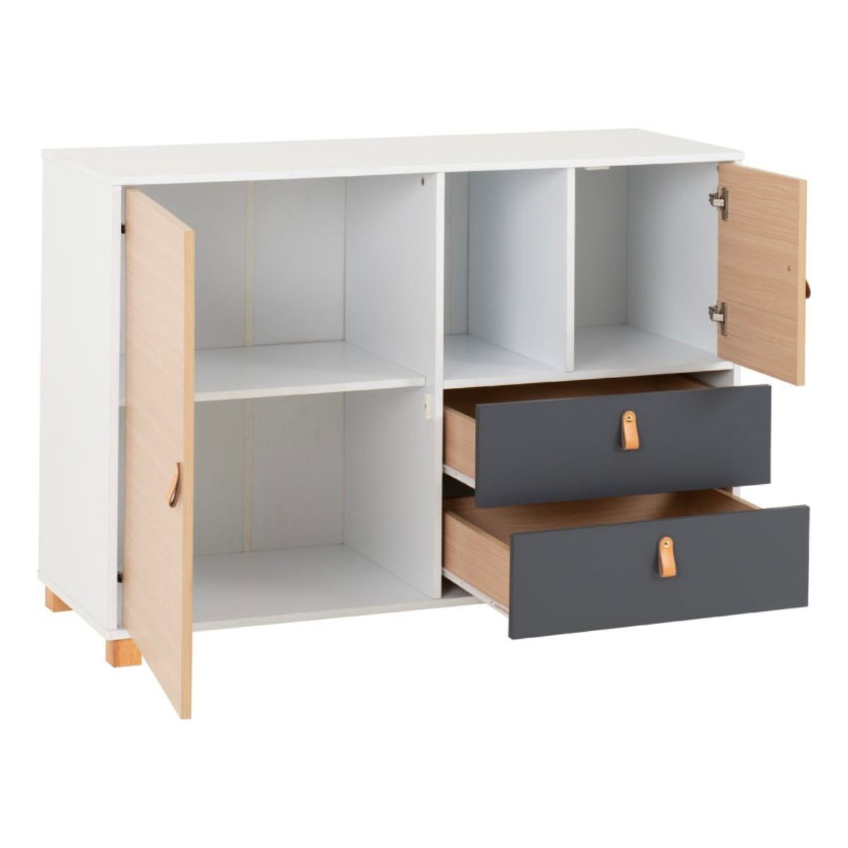 Brooklyn 2 Door 2 Drawer Storage Chest in Oak Effect and Grey Finish