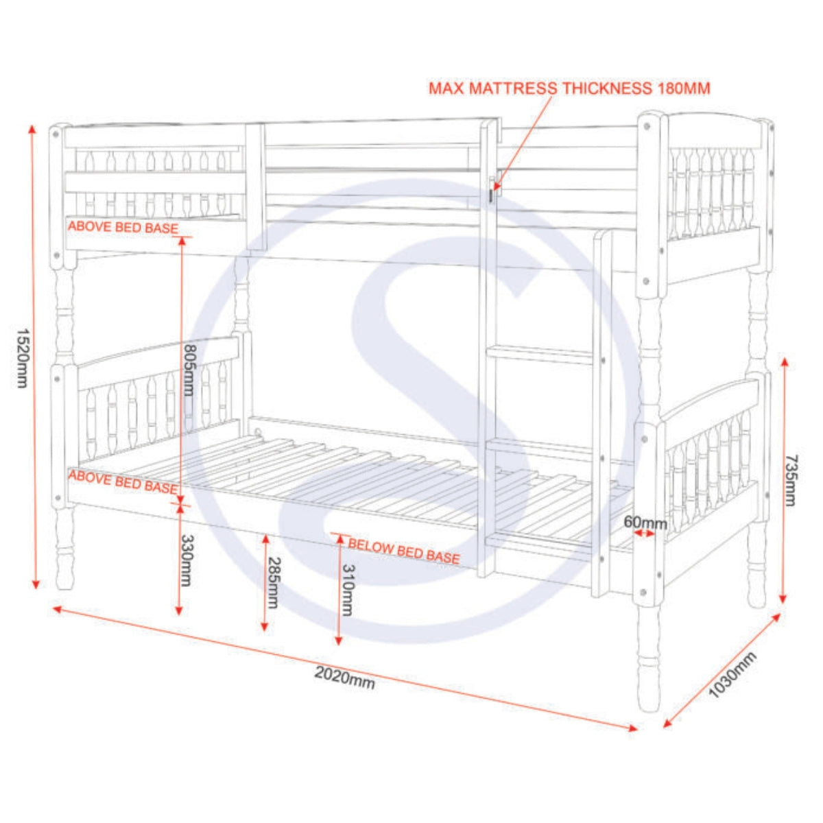 Albany 3ft Pine Bunk Bed