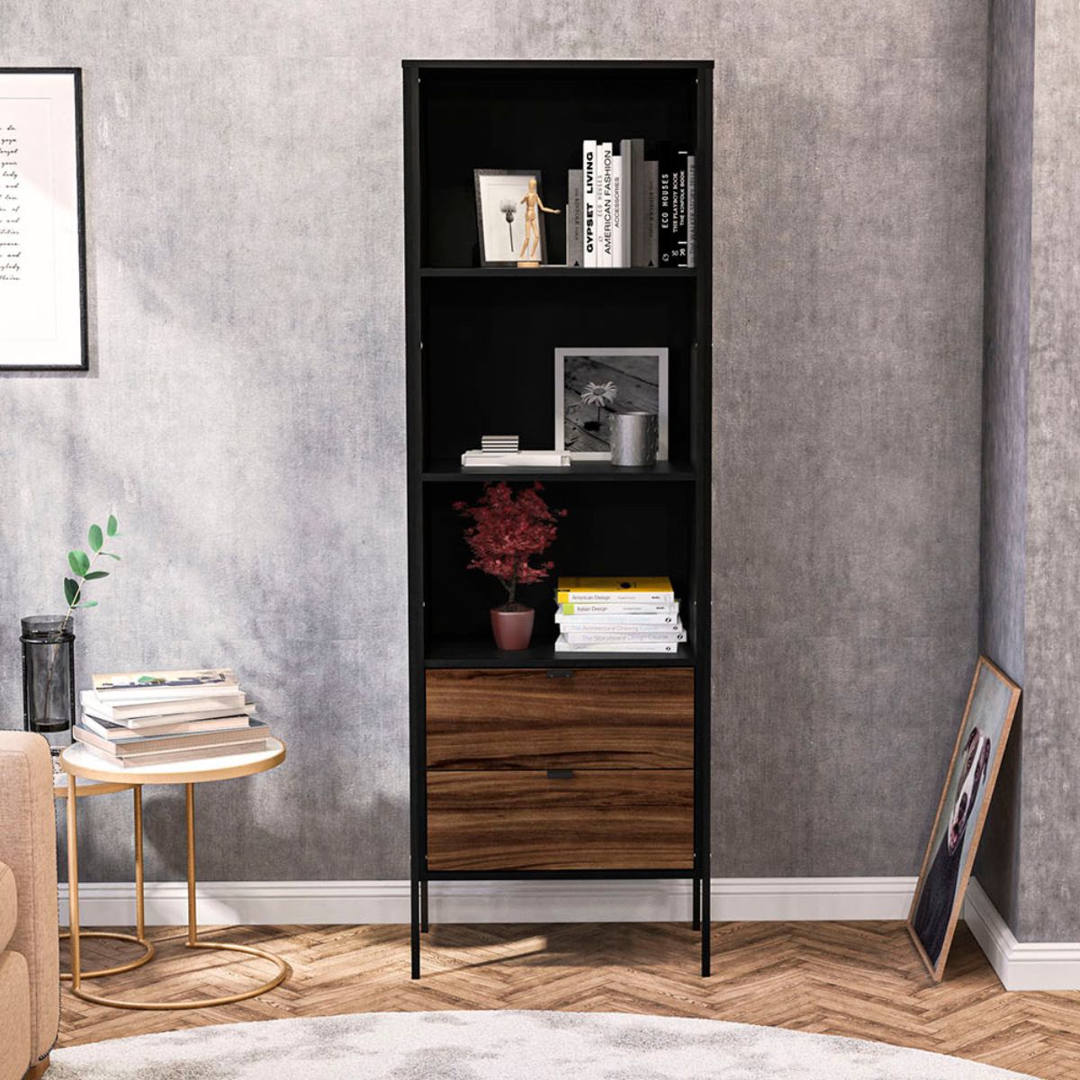 Opus 2 Drawer Bookcase Walnut & Black