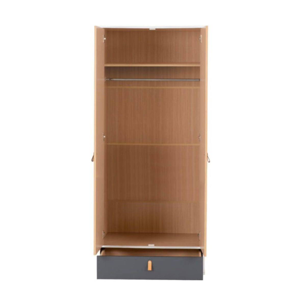 Brooklyn 2 Door 1 Drawer Mirrored Wardrobe in Oak Effect and Grey Finish