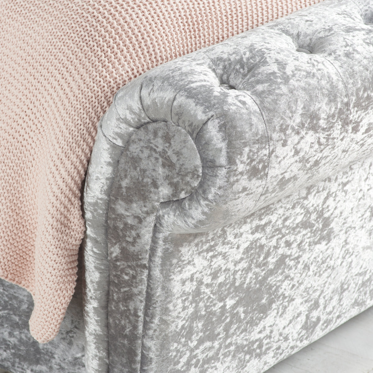 Castello Super King Side Ottoman - Steel Crushed Velvet