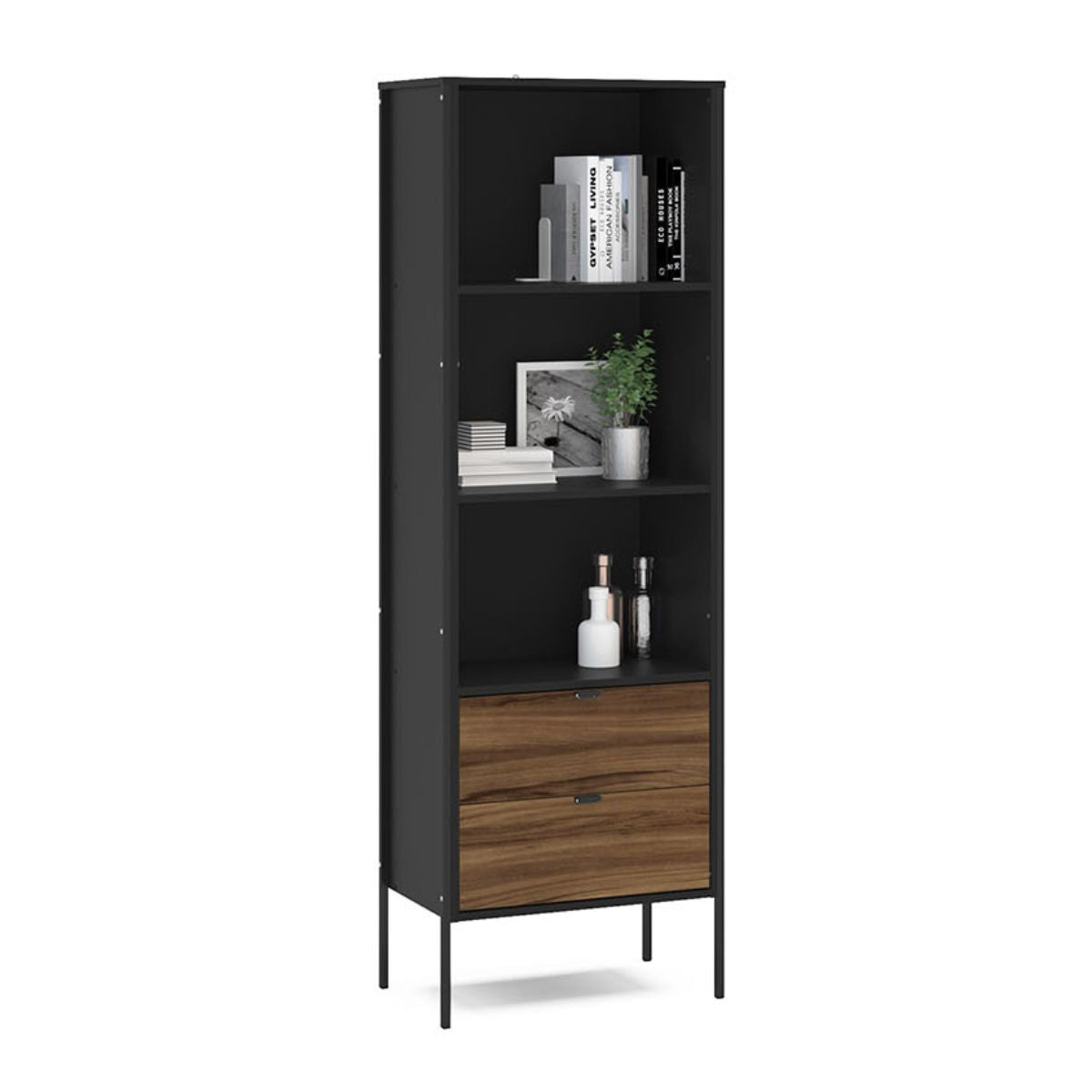 Opus 2 Drawer Bookcase Walnut & Black