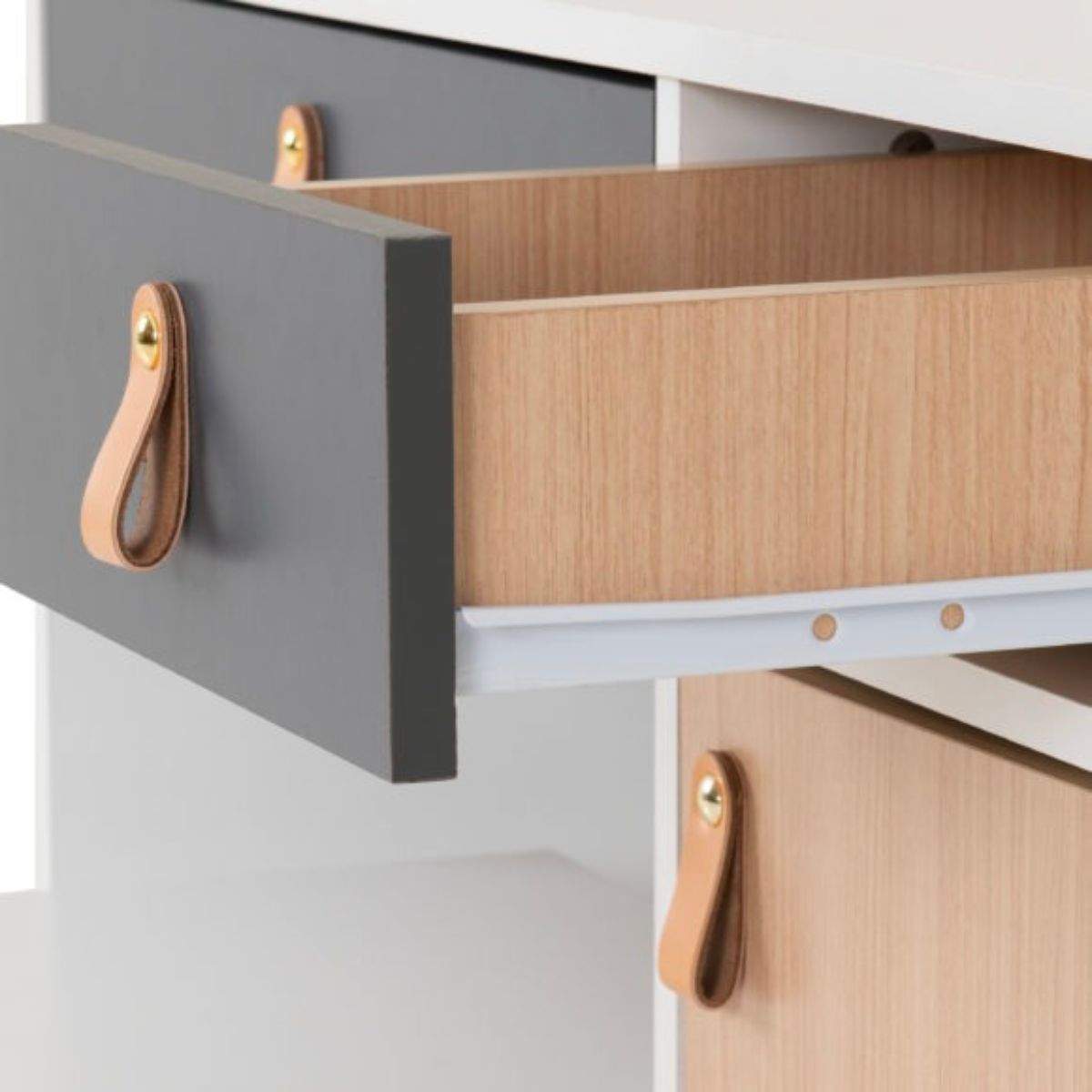 Brooklyn Dressing Table Set Mirror Stool in Oak Effect and Grey Finish