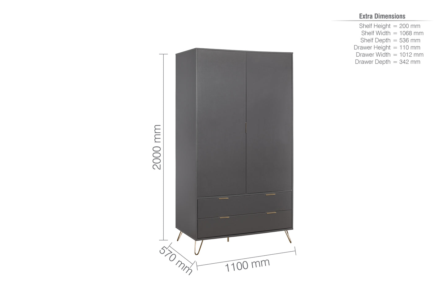 Arlo 2 Door 2 Drawer Wardrobe