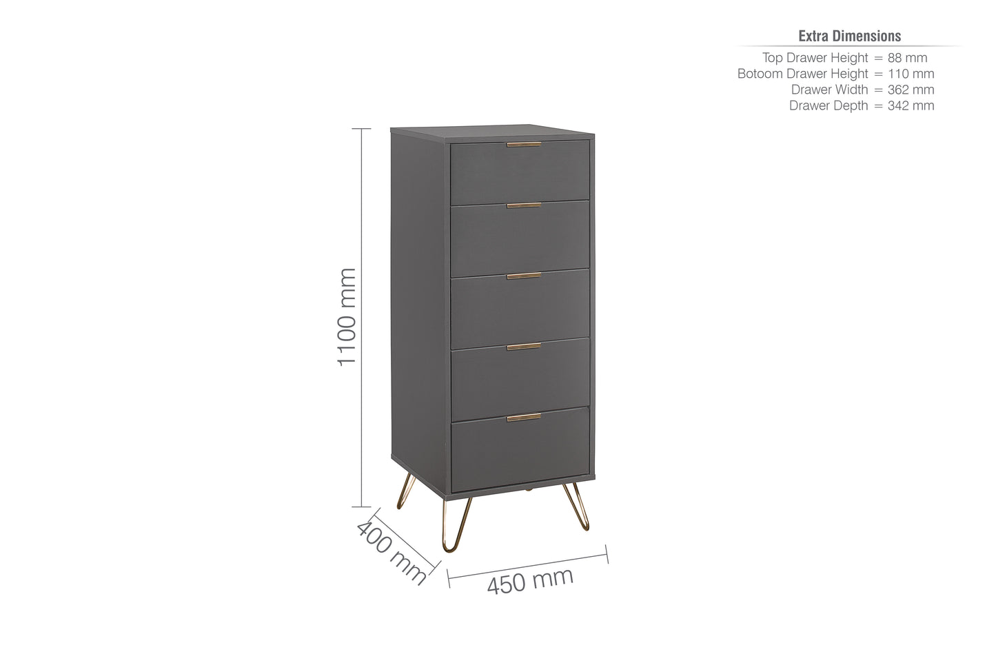 Arlo 5 Drawer Narrow