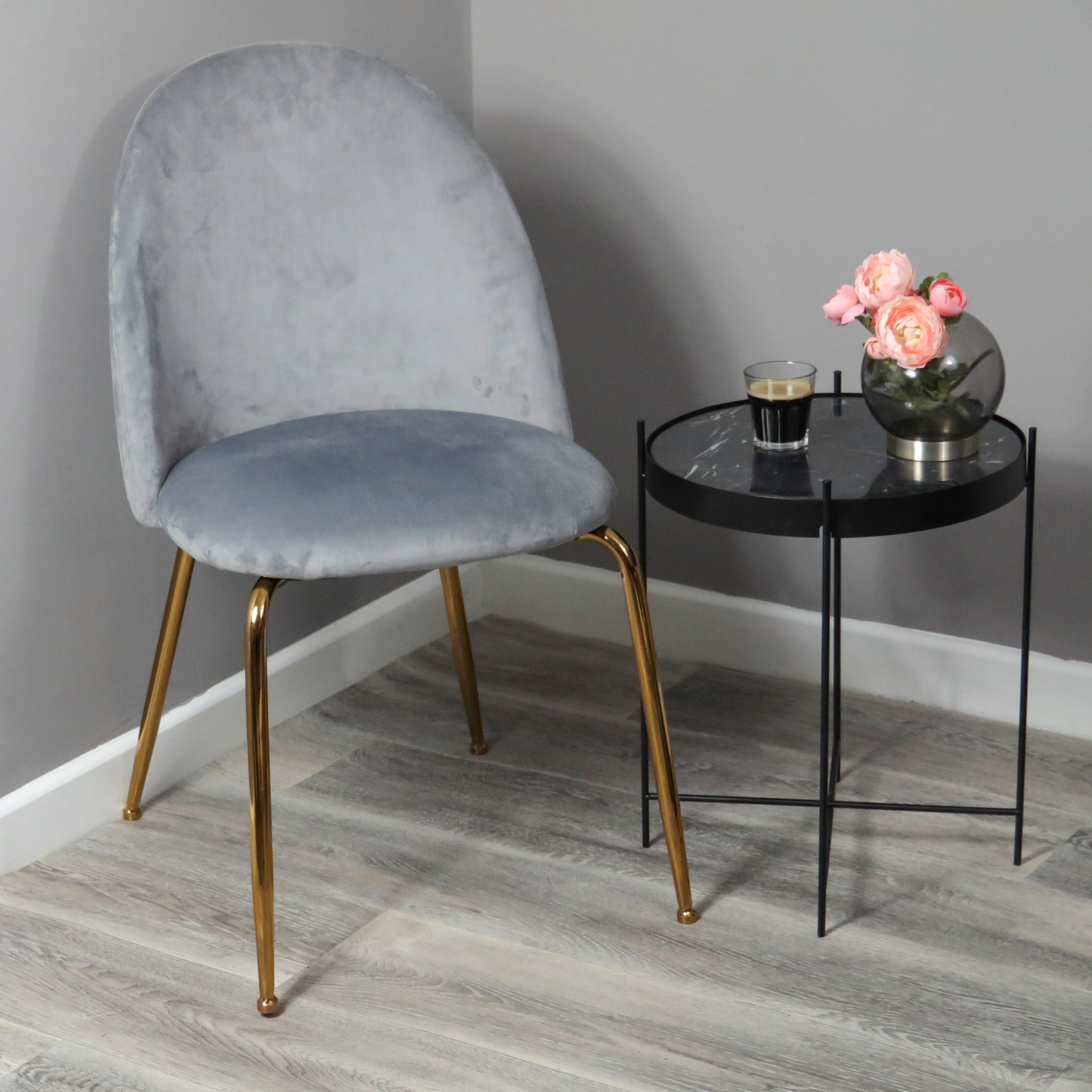 Velvet Grey Dining Chairs - Gold Legs (set of 2)