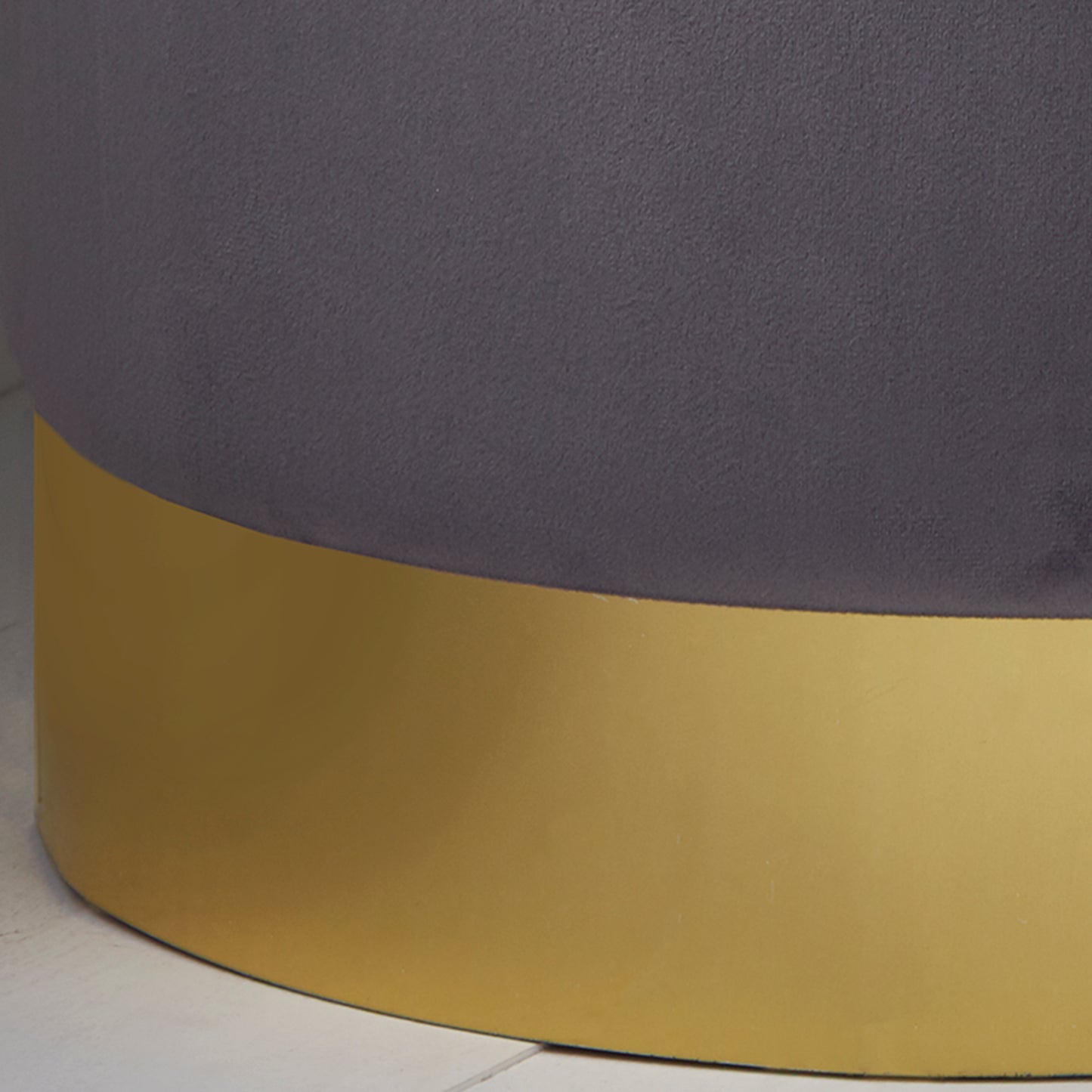 Round Grey Velvet Stool - Gold Finish