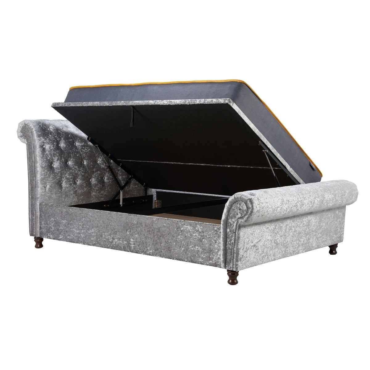 Castello Super King Side Ottoman - Steel Crushed Velvet