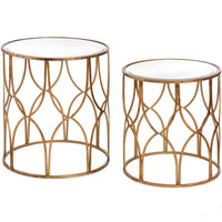 Set Of Two Lattice Detail Gold Side Tables