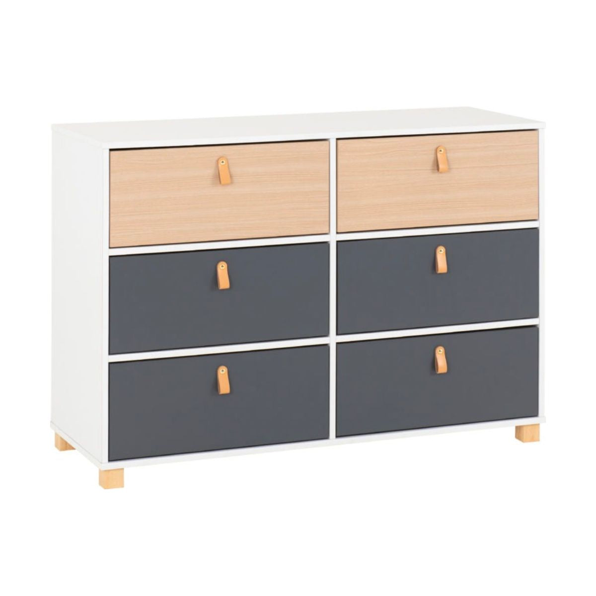 Brooklyn 6 Drawer Chest in Oak Effect and Grey Finish