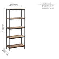 Urban 5 Tier Rustic Bookcase