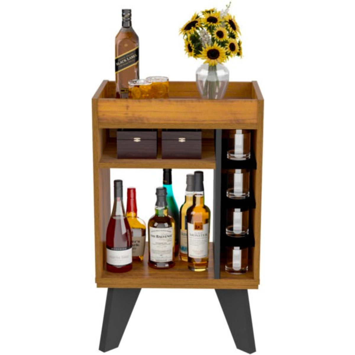 Naples Mini Bar/Side Table - Black & Pine