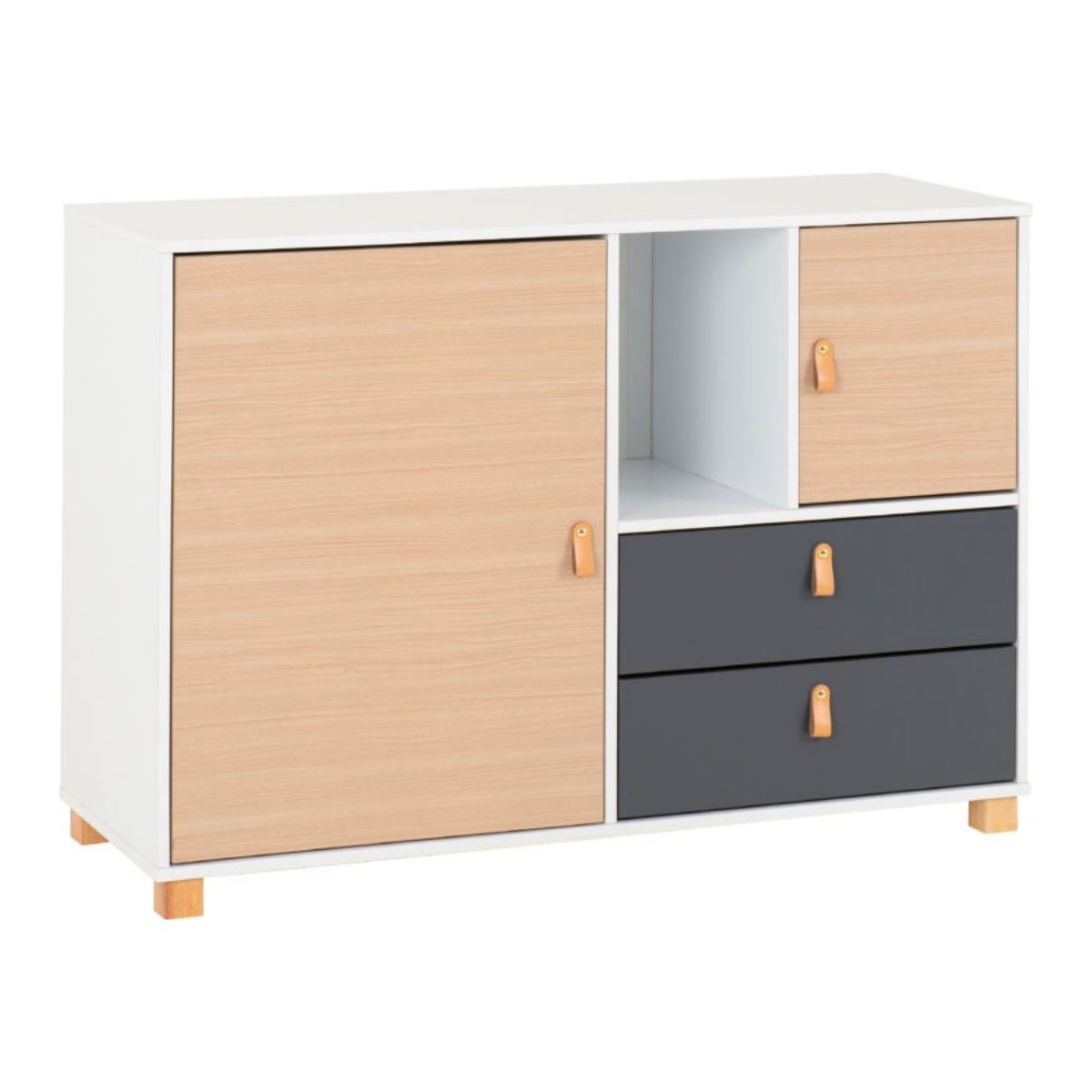 Brooklyn 2 Door 2 Drawer Storage Chest in Oak Effect and Grey Finish