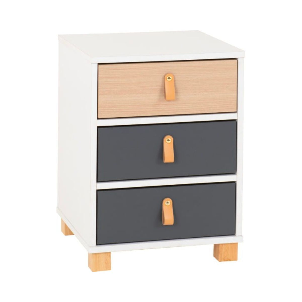 Brooklyn 3 Drawer Bedside - White, Grey and Oak Effect