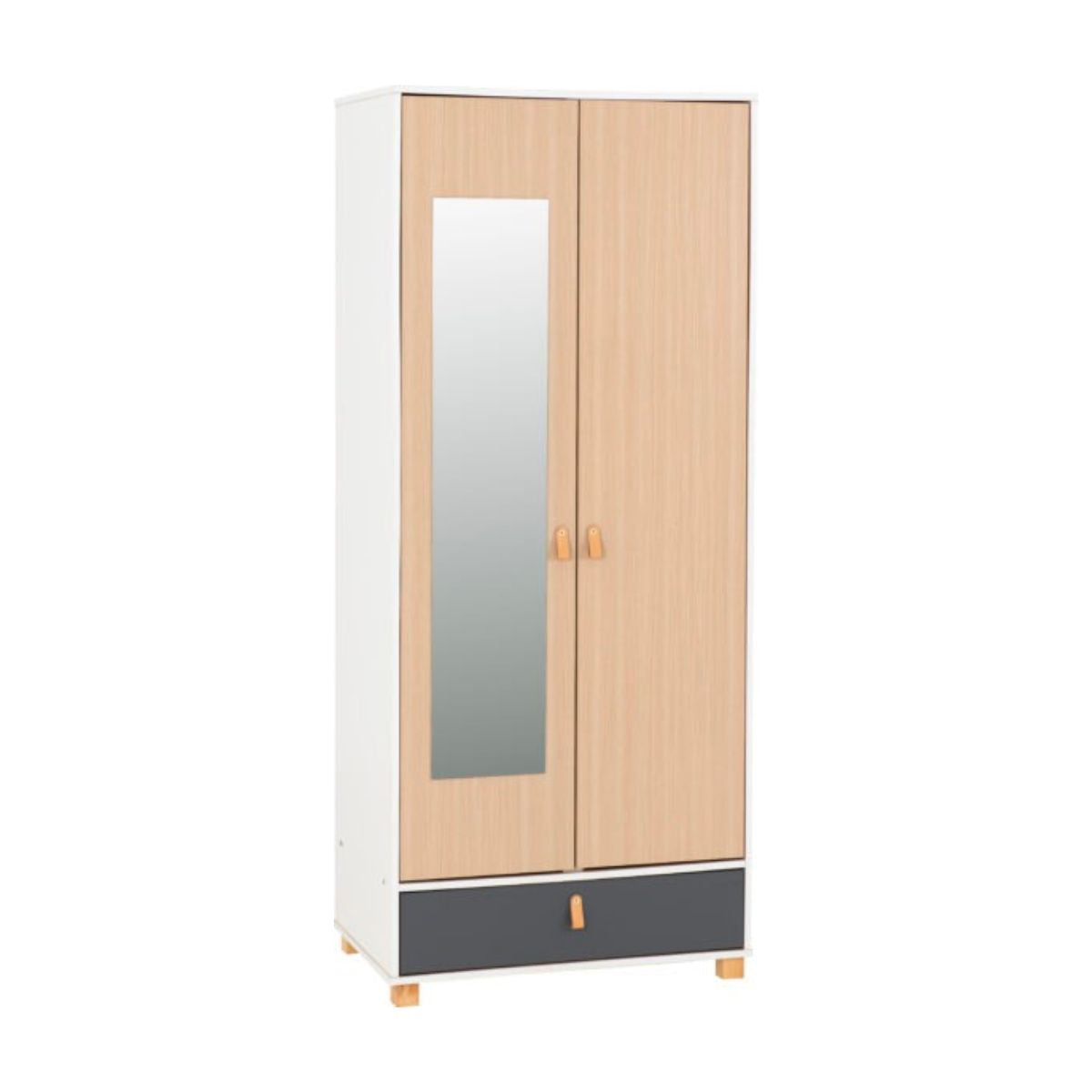 Brooklyn 2 Door 1 Drawer Mirrored Wardrobe in Oak Effect and Grey Finish