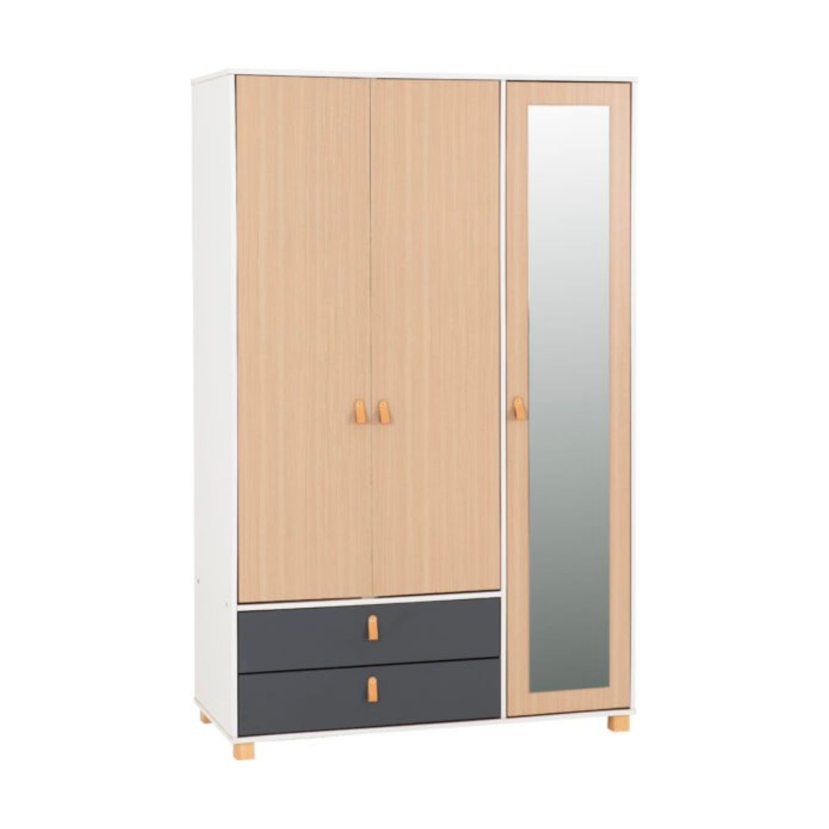 Brooklyn 3 Door 2 Drawer Mirrored Wardrobe in Oak Effect and Grey Finish