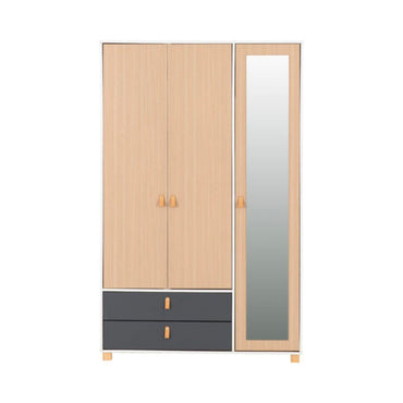 Brooklyn 3 Door 2 Drawer Mirrored Wardrobe in Oak Effect and Grey Finish