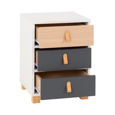 Brooklyn 3 Drawer Bedside - White, Grey and Oak Effect