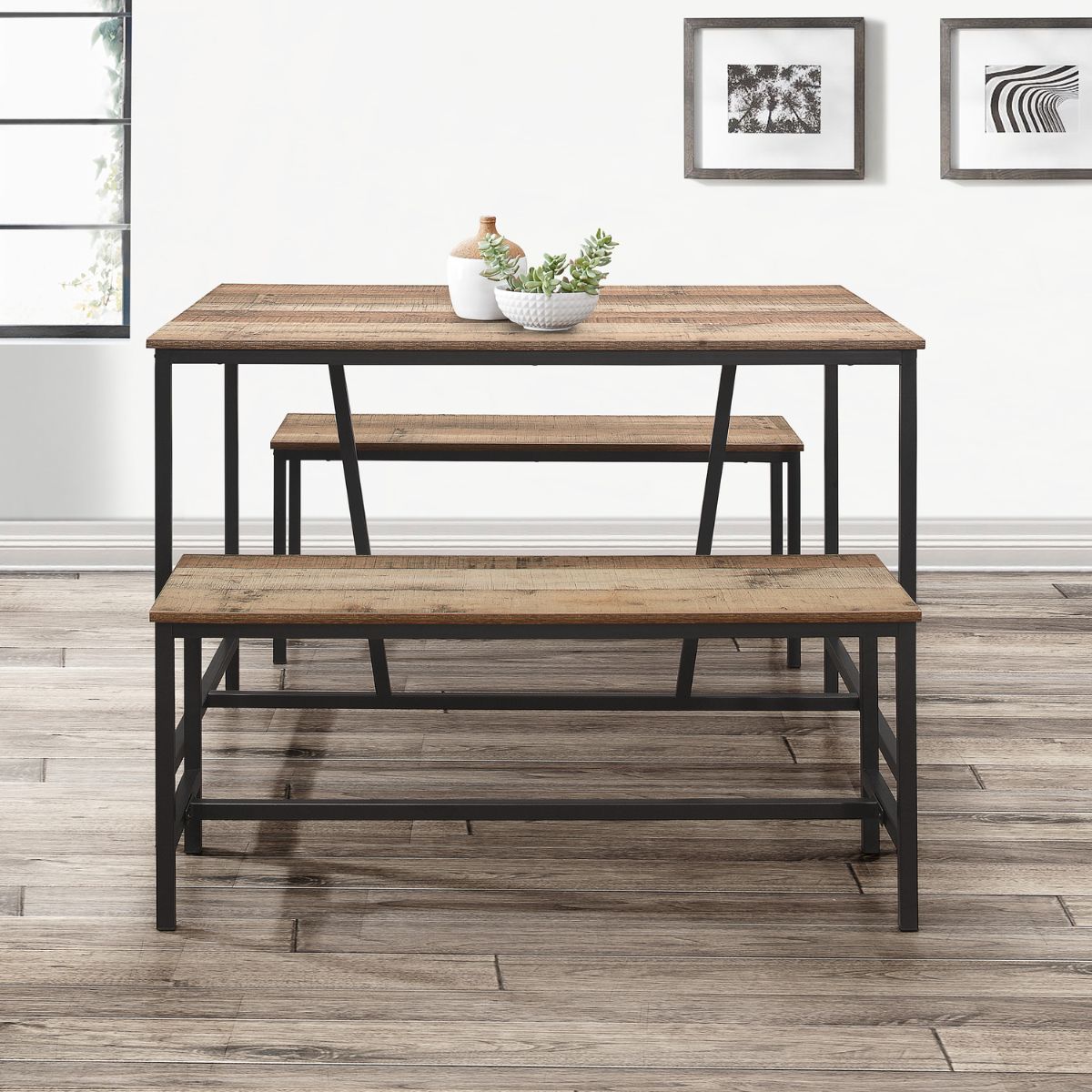 Urban Rustic Dining Table & Bench Set