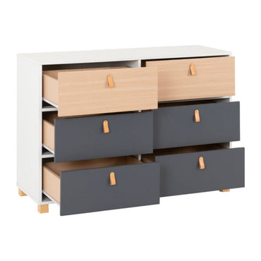 Brooklyn 6 Drawer Chest in Oak Effect and Grey Finish