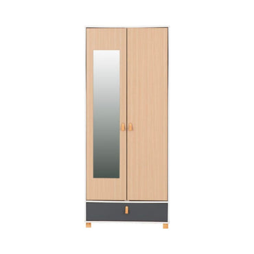 Brooklyn 2 Door 1 Drawer Mirrored Wardrobe in Oak Effect and Grey Finish