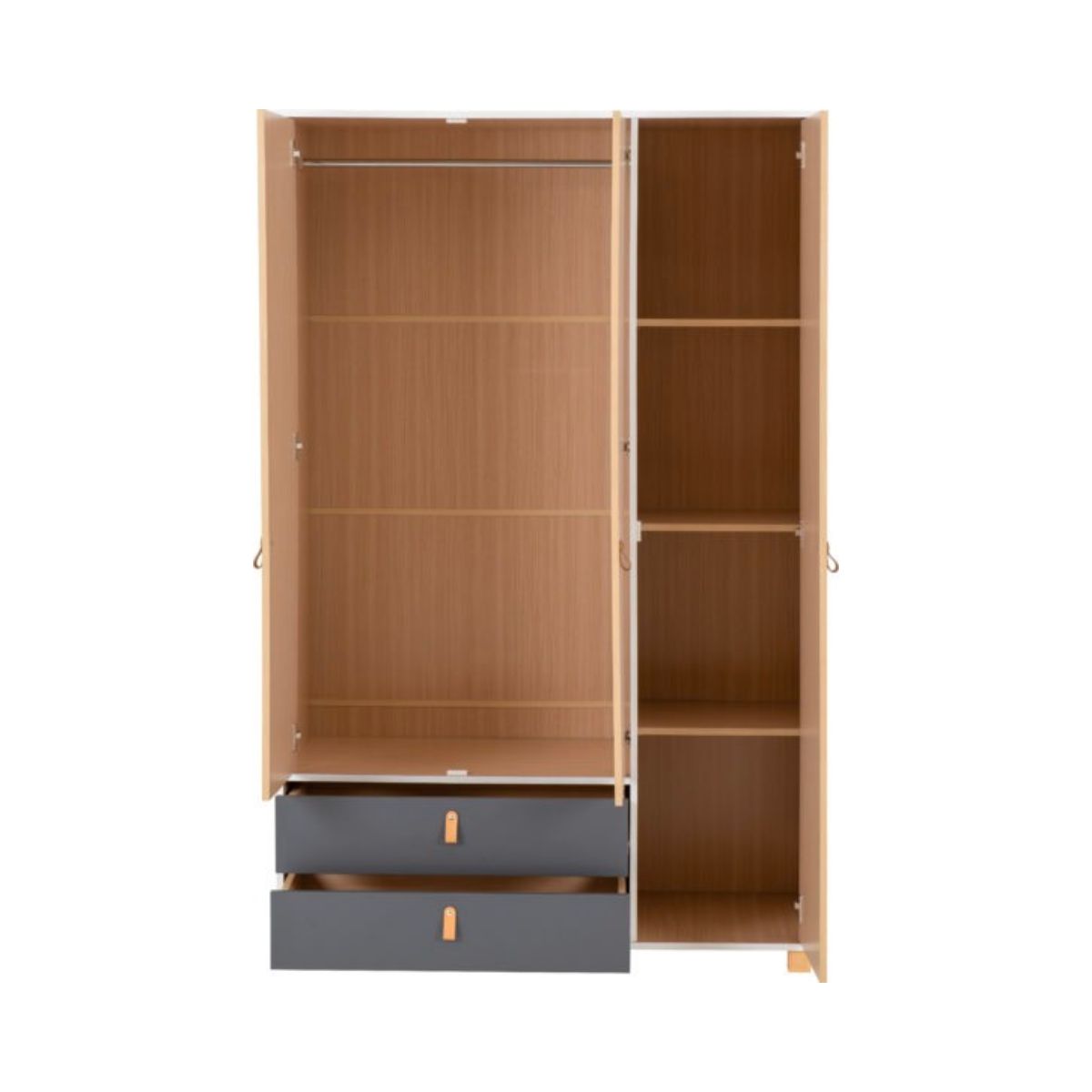 Brooklyn 3 Door 2 Drawer Mirrored Wardrobe in Oak Effect and Grey Finish