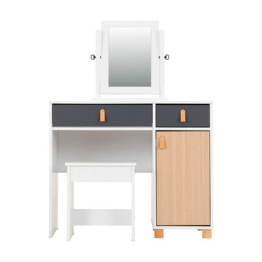 Brooklyn Dressing Table Set Mirror Stool in Oak Effect and Grey Finish