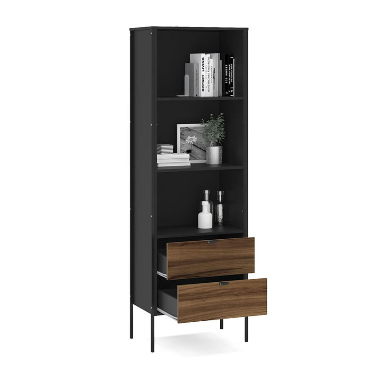 Opus 2 Drawer Bookcase Walnut & Black