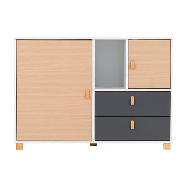 Brooklyn 2 Door 2 Drawer Storage Chest in Oak Effect and Grey Finish