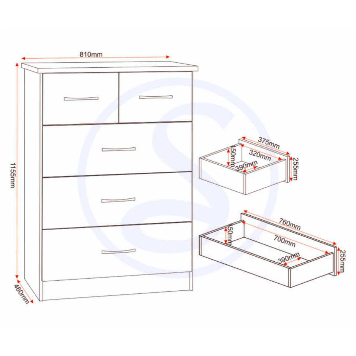 Nevada 3+2 Drawer Chest