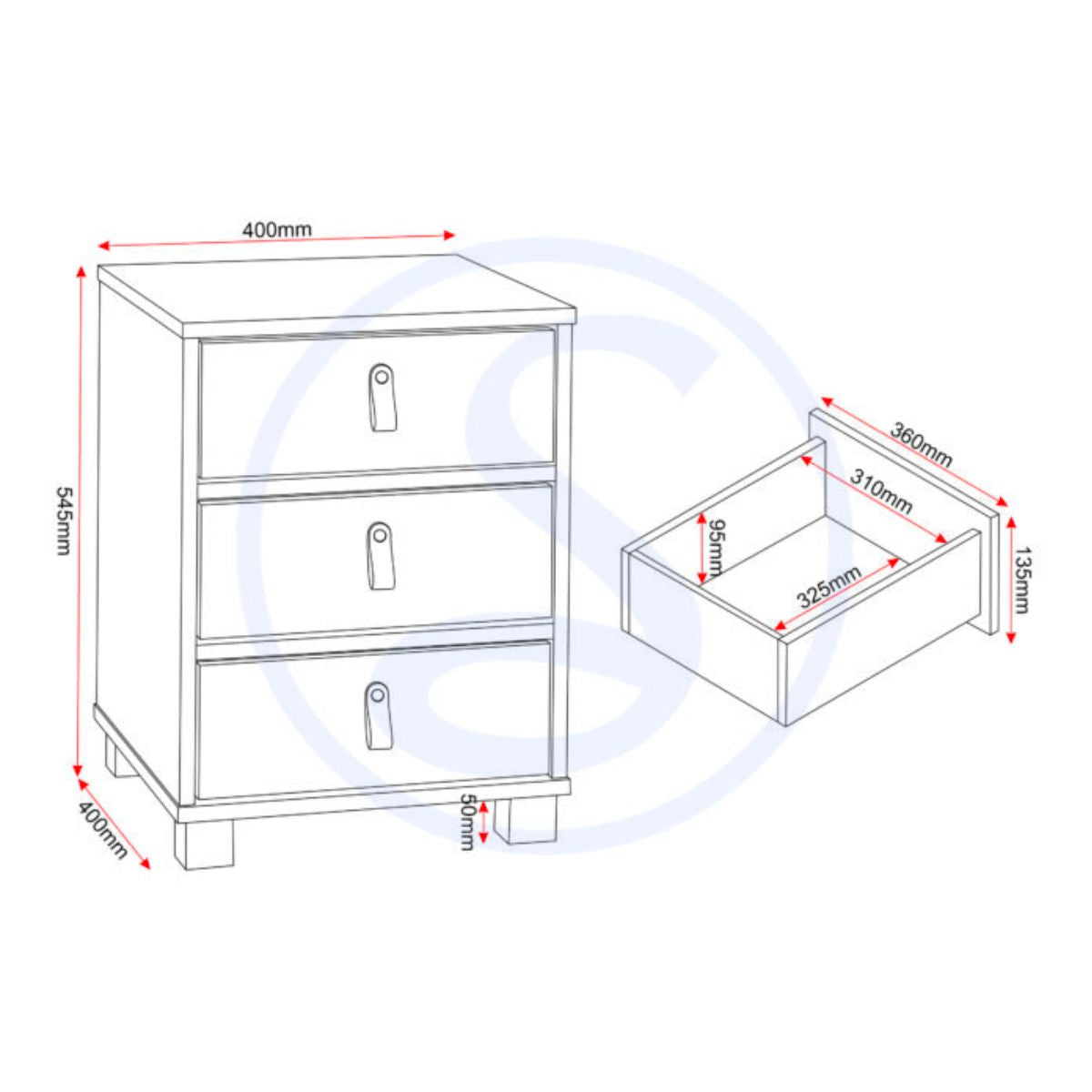 Brooklyn 3 Drawer Bedside - White, Grey and Oak Effect