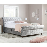 Castello Super King Side Ottoman - Steel Crushed Velvet