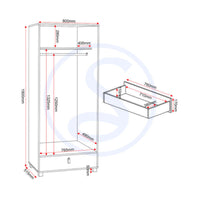 Brooklyn 2 Door 1 Drawer Mirrored Wardrobe in Oak Effect and Grey Finish