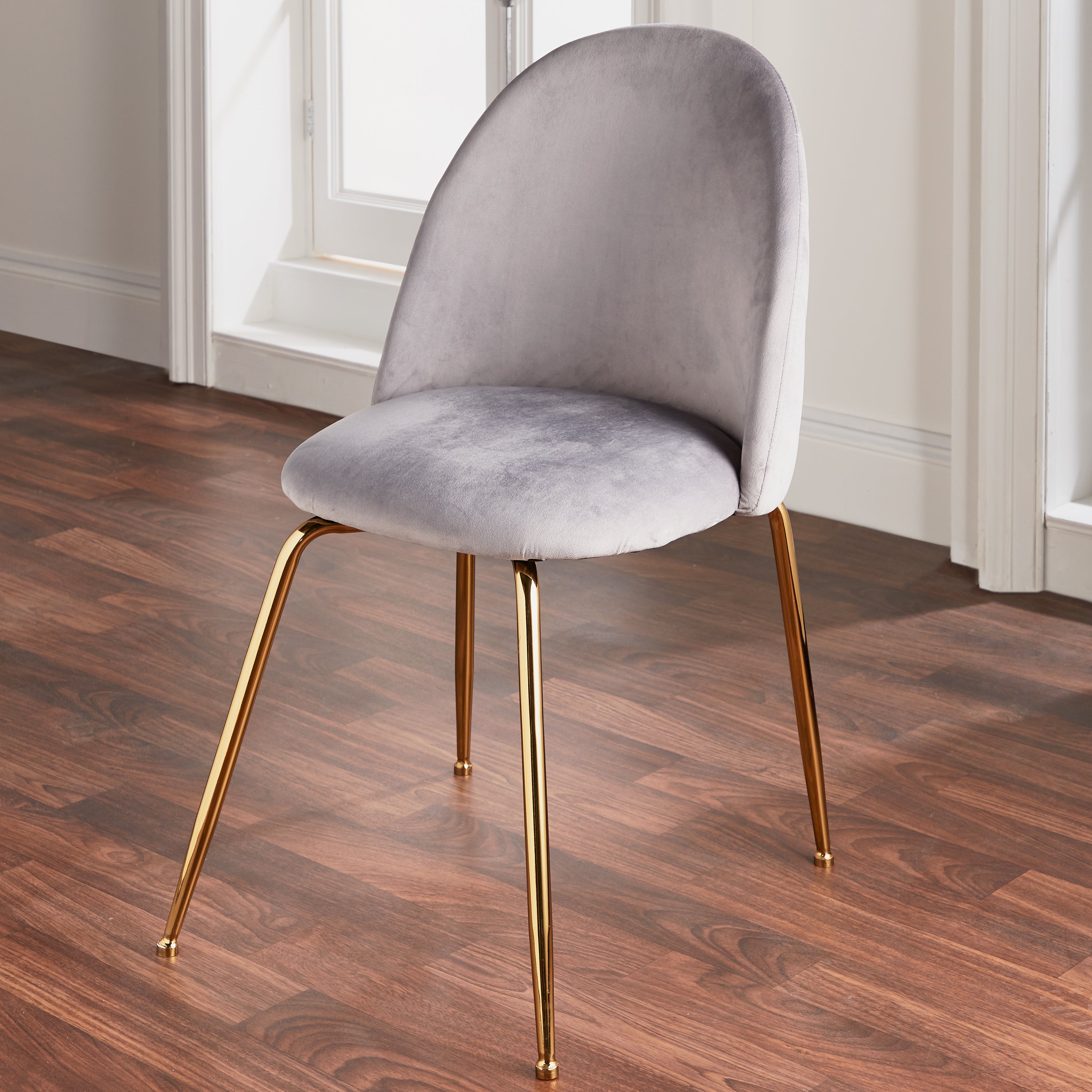 Velvet Grey Dining Chairs - Gold Legs (set of 2)