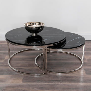 Black Stone Coffee Table - Nest of 2