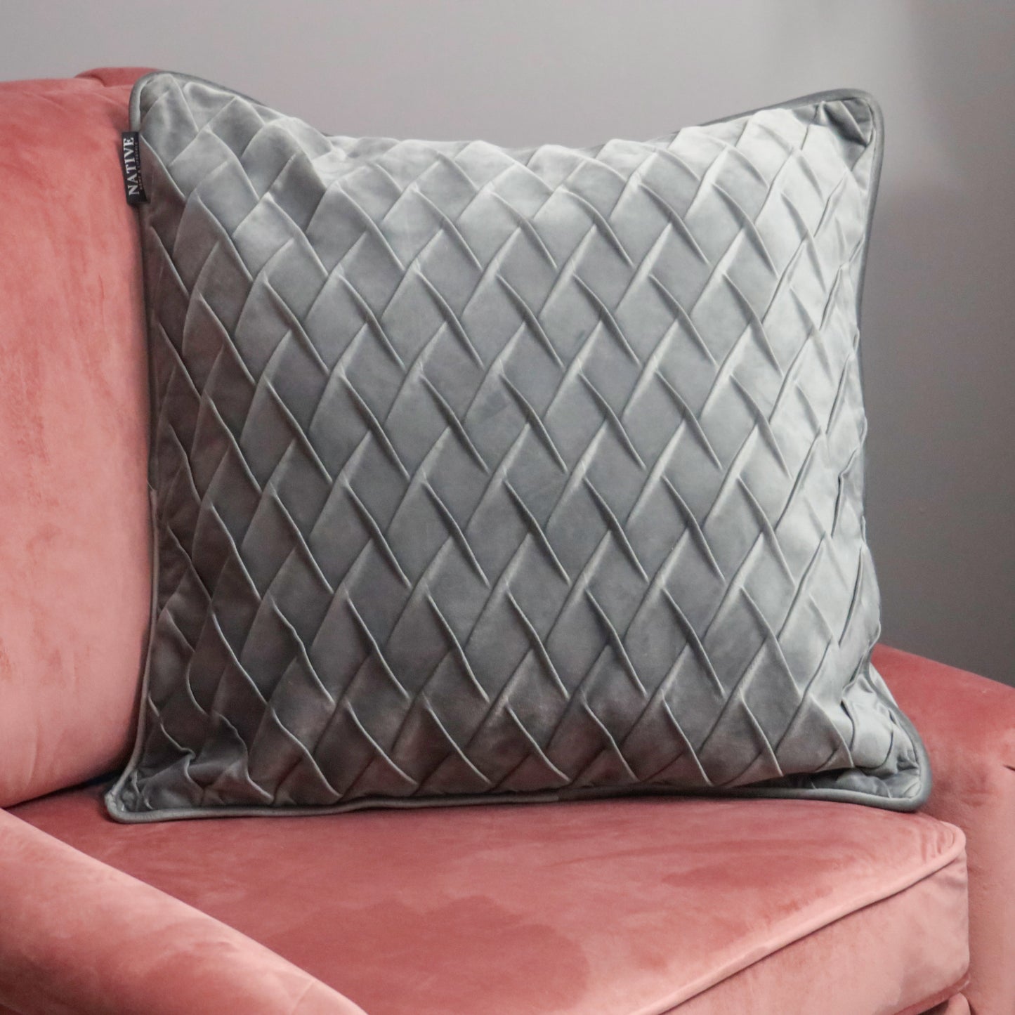 Diamond Pattern Grey Velvet Cushion