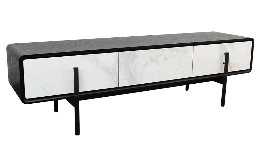 Oslo TV Unit - Black Ash Veneer & White Marble Effect