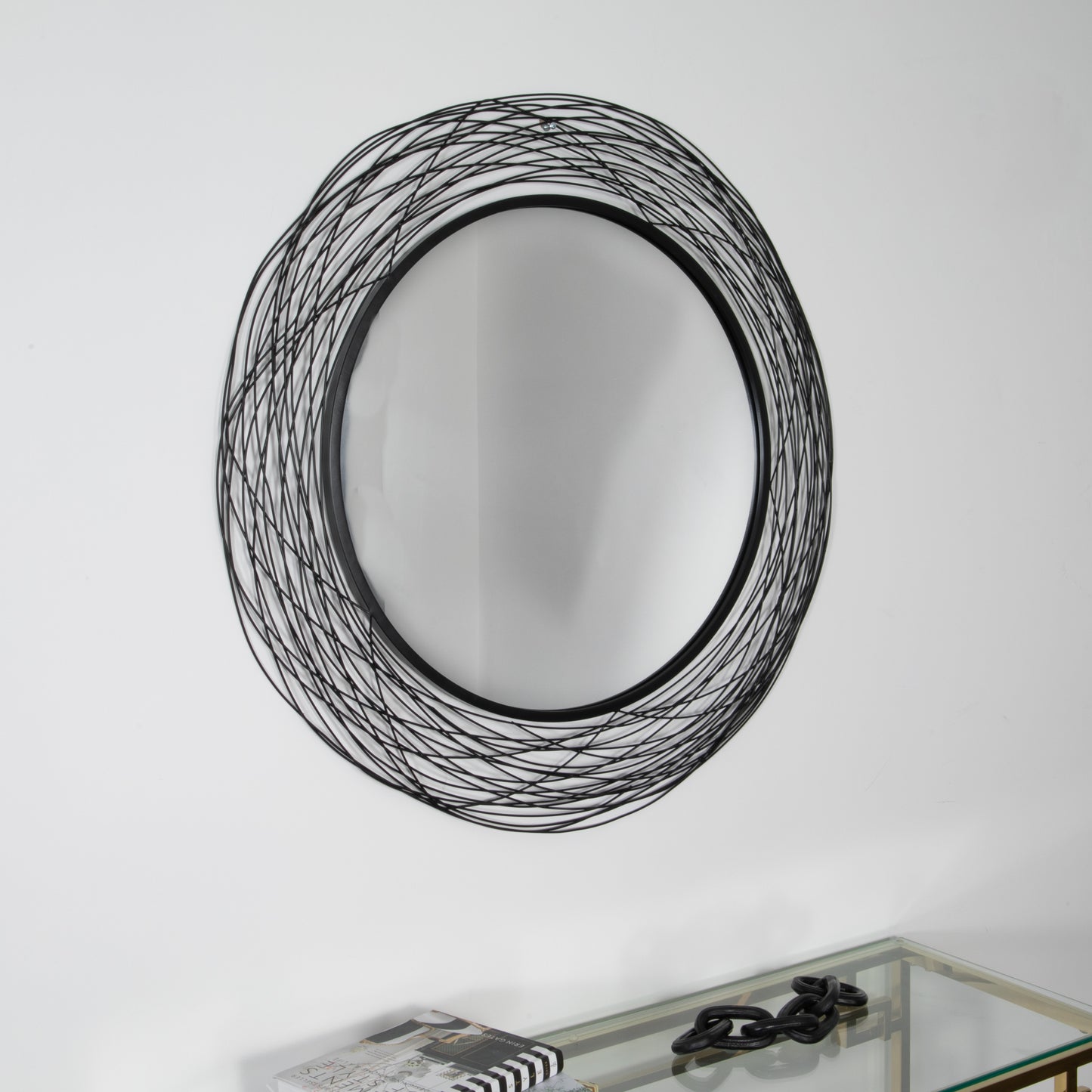 Nest Effect Black Metal Round Mirror