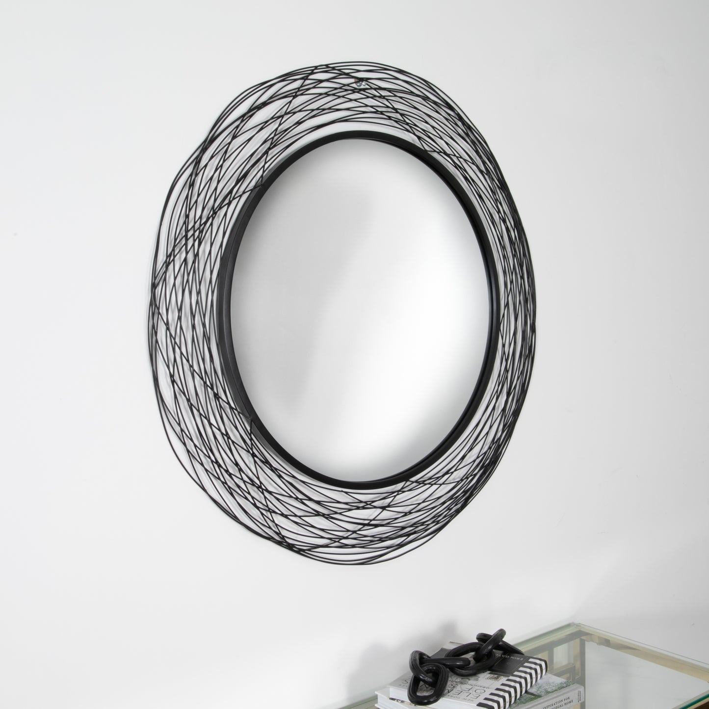 Nest Effect Black Metal Round Mirror