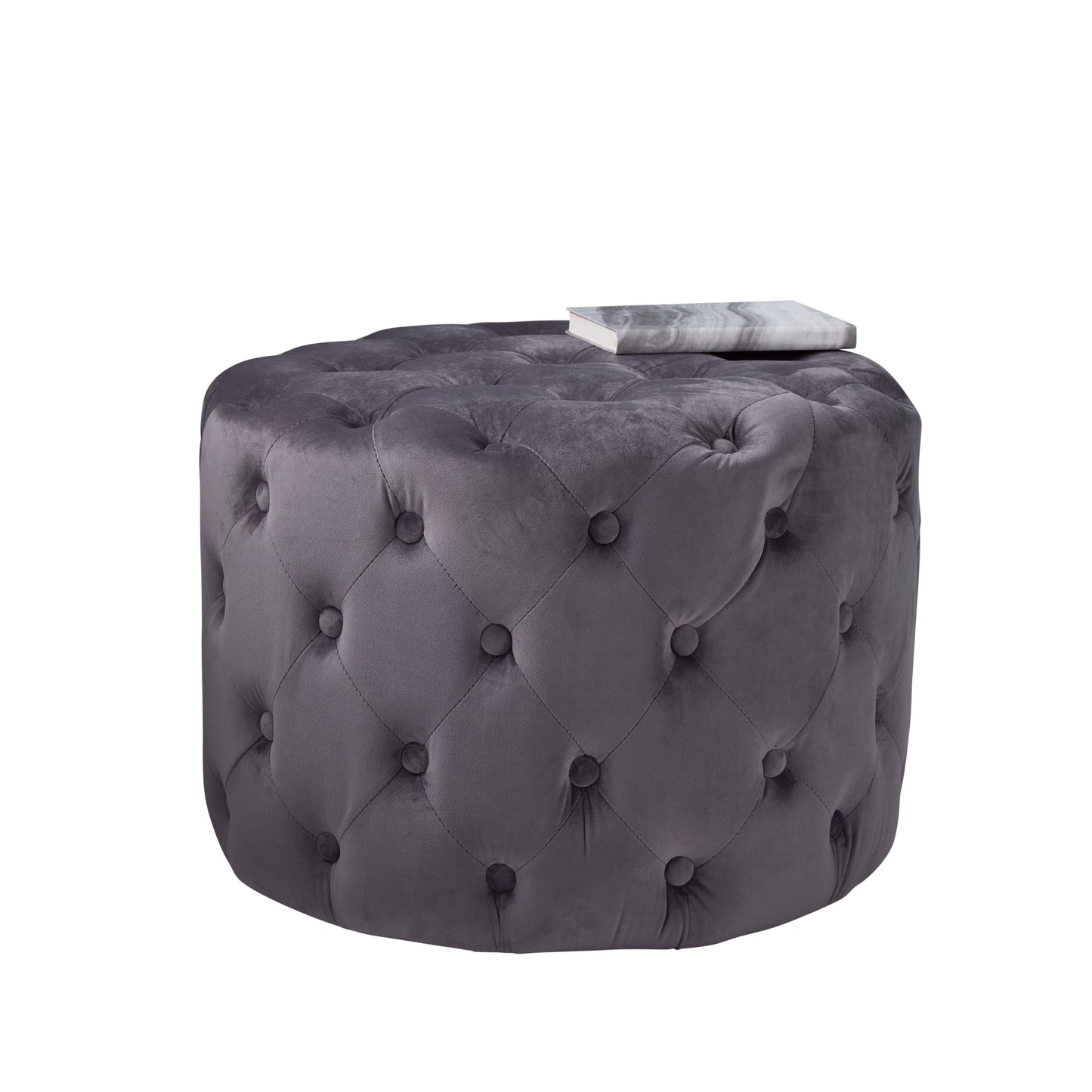 Mystique Grey Tufted Velvet Footstool