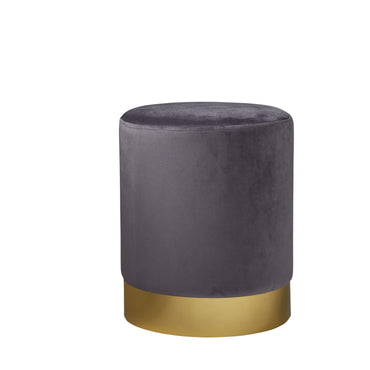 Round Grey Velvet Stool - Gold Finish