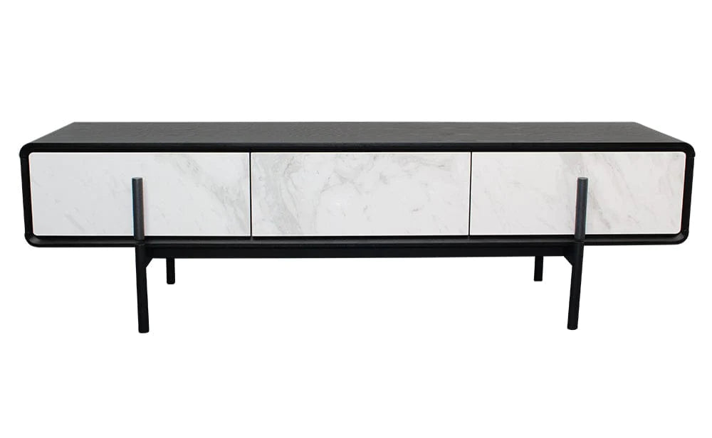 Oslo TV Unit - Black Ash Veneer & White Marble Effect